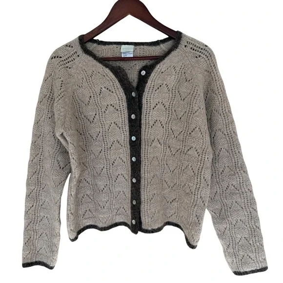 Spartina 449 Beige Cadigan with Brown Trim - Picture 2 of 7